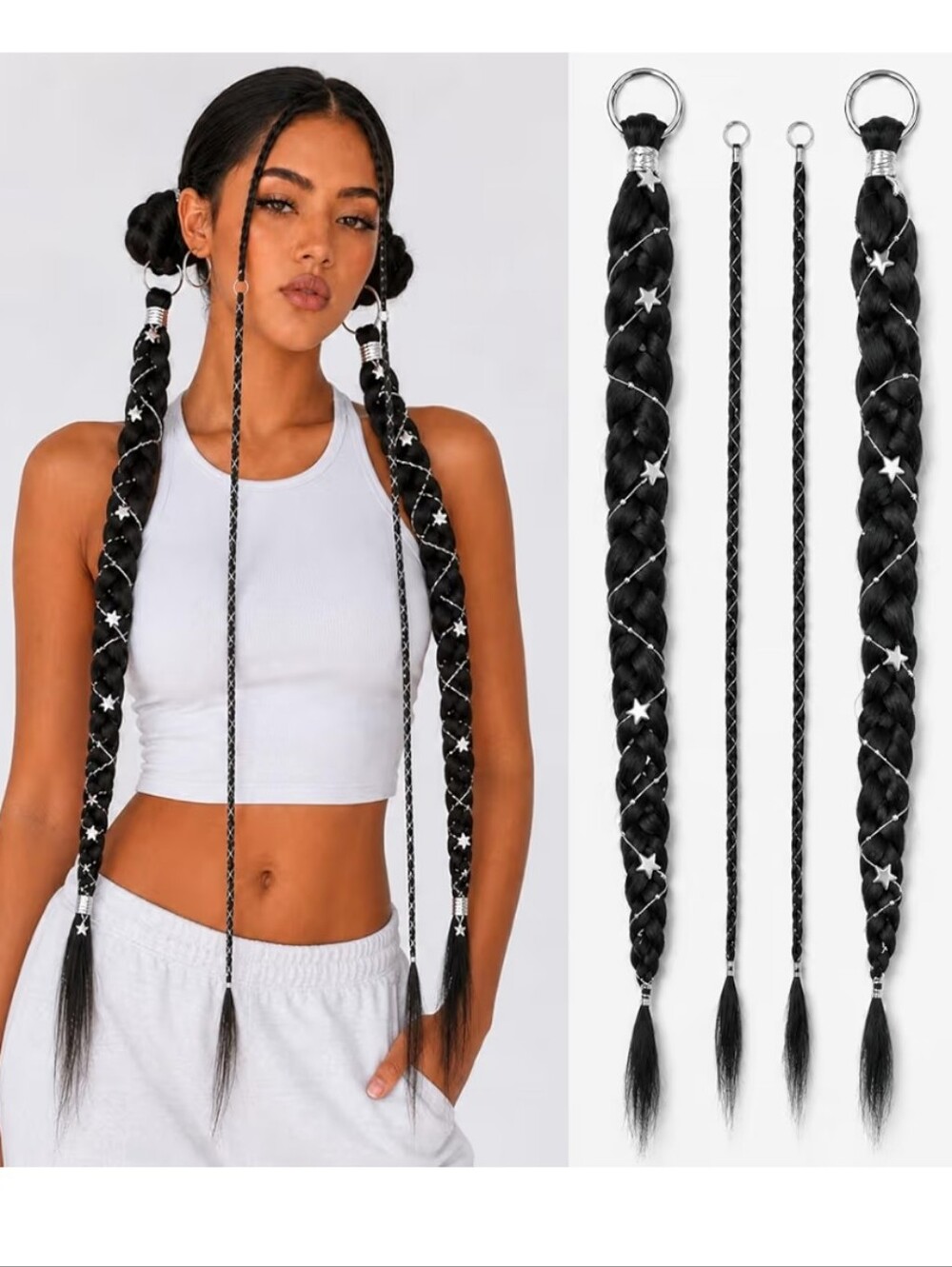 Black Star-Accent Braided Hair Extensions - 24"